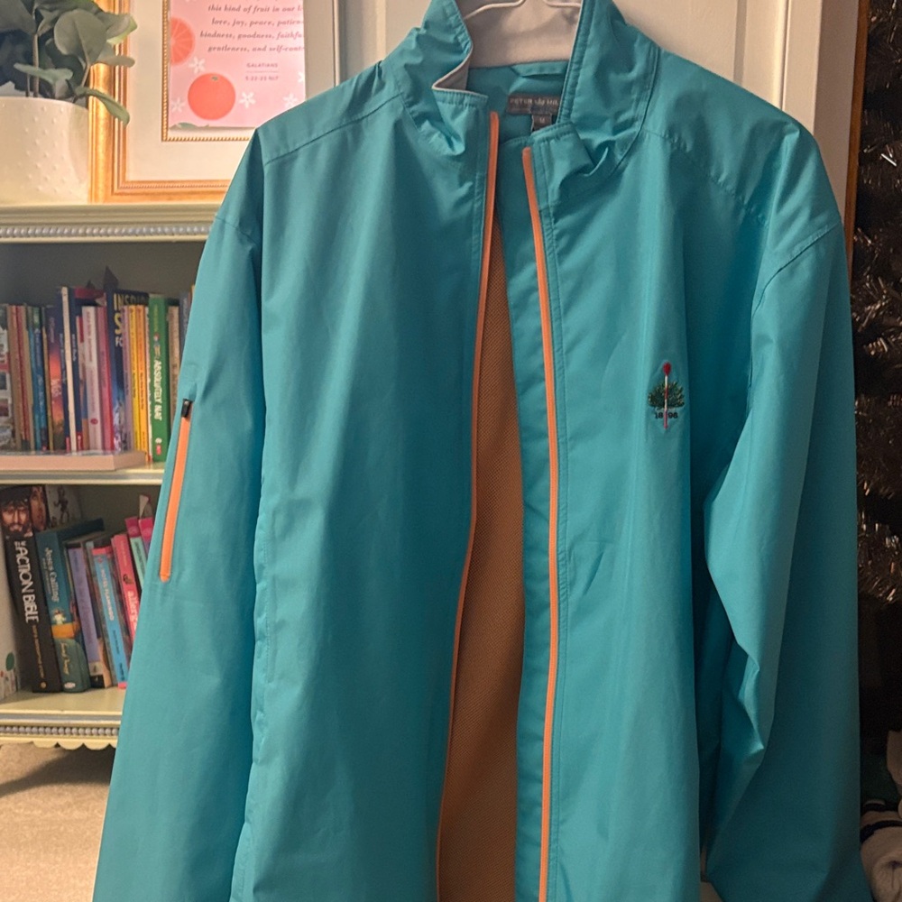Peter Millar Teal Windbreaker with Orange Trim